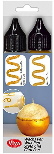 Viva Decor® Candle Wachs Pen 2er Set (Gold + Gold-Glitter, 2 x 28 ml) Wachsstifte zum Kerzen anmalen - Kerzen basteln - Kerzen Pen - Wachsfarben für Kerzen - Candle Liner - Made in Germany