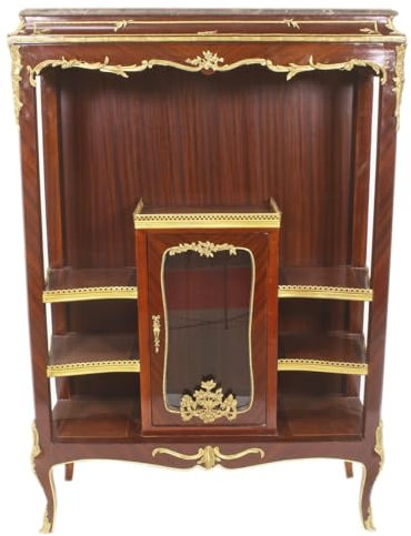 Casa Padrino Barock Vitrine Bücherschrank - Barock Möbel - Vitrinenschrank 100 x 44 x H 150cm - Wohnzimmerschrank Schrank Mahagoni/Gold