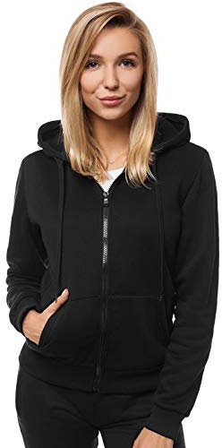 OZONEE Damen Kapuzenpullover Sweatjacke Sweatshirt Farbvarianten Kapuzenjacke Kapuzenpulli Langarm Kapuze Hoodie Sport Style Casual Fitness Basic Training JS/W03 SCHWARZ M