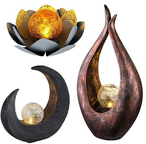 etc-shop 3x LED Solar Außen Lampen bronze Glas Kugel Garten Weg Boden Mond Sichel Steh Leuchten schwarz braun