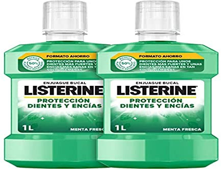 Listerine Protección Dientes y Encías (pack de 2 x 1L), enjuague bucal con flúor, colutorio bucal con 24 horas de protección, elixir bucal para un aliento fresco duradero