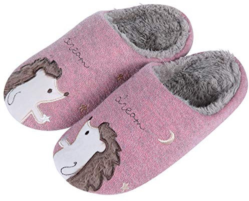 shevalues Ciabatte Unicorno Carine Pantofole Famiglia Animali Impermeabile Fuzzy Zoccoli Fuzzy Clog, Pantofole Unicorno, Riccio Rosa, 36/38.5 EU