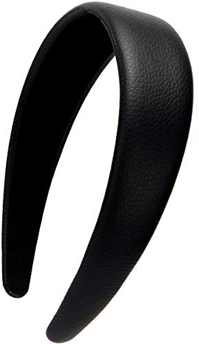 Loneedy 4,3 cm langes Leder-Stirnband, breites Stirnband, gepolstertes Kopfband für Damen (Schwarz)