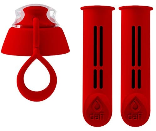 Dafi Set mit 2 Filtern + Verschluss für Soft und Solid Filterflasche, Rot - Austauschbare Filter, Umweltfreundlich, BPA-frei - Entfernen den Geschmack und Geruch von Chlor