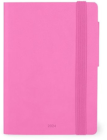 Legami - Tagesplaner Small, 12 Monate, Januar 2024 bis Dezember 2024, Verschluss mit Gummiband, Monatsplaner Januar 2025, Endtasche, ausziehbares Adressbuch, 9,5 x 13,5 cm, Farbe Bougainvillea