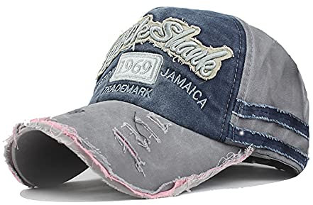 YULOONG Vintage Baumwolle Baseball Cap Fashion Washed Denim Retro Ausgefranste Kante Sonnenhut Bestickter Trucker Hut Klassische Sport Casual Cap Einstellbare Größe für Männer Frauen (B-Marine B)
