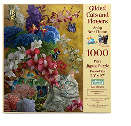 SUNSOUT INC Puzzle mit vergoldeten Katzen und Blumen, 1000 Teile