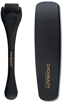 KOI BEAUTY Bartroller Bartwuchs, Derma Roller 0,25mm Für Haarwachstum & Gesicht Für Mann Frau, Mattschwarz Microneedling Roller Für Haar Kopfhaut Körper, Bart Roller mit 540 Titan Nadeln zu Hause