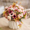 Künstliche Blumen Seidenrosen Blumensträuße Dekoration mit Keramikvase für Tisch Zuhause Büro Hochzeit (Pink Bud)