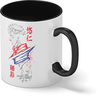 Jujutsu kaisen Gojou Satoru Blanca taza de café con RIM Negro y manija Mug