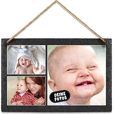 PR Print Royal Schieferplatte selbst gestalten - Foto-Collage mit 3 Fotos bedrucken - Geschenk für Freunde, Familie I Personalisiertes Foto-Geschenk - Schiefertafel zum Aufhängen, 20 x 30 cm