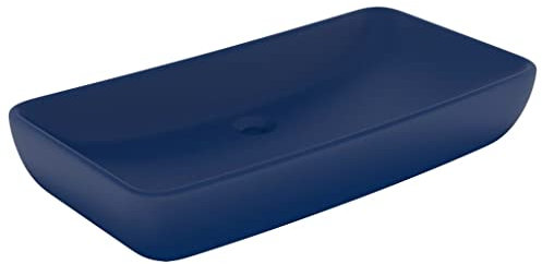 vidaXL Lavabo de Luxe Rectangulaire Vasque à Poser de Toilette Lave-mains de Salle de Bain Salle Cosmétique Maison Bleu Foncé Mat 71x38 cm Céramique