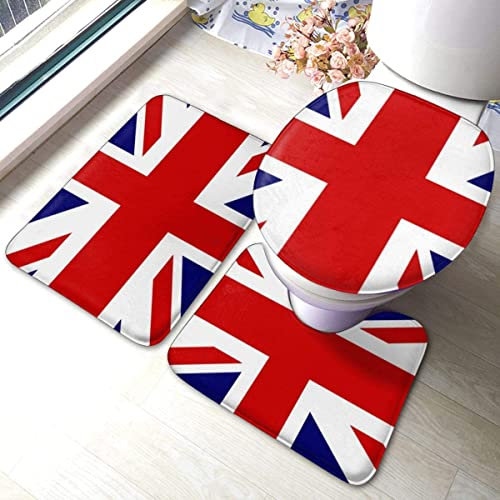 Badezimmermatten-Set mit britischer Flagge, Union-Jack-Design, 3-teiliges Set, Teppiche, Memory-Schaumstoff-Matten-Set passend zu rutschfestem WC-Sitzbezug, Badematte, Deckelbezug (45 x 75 cm)