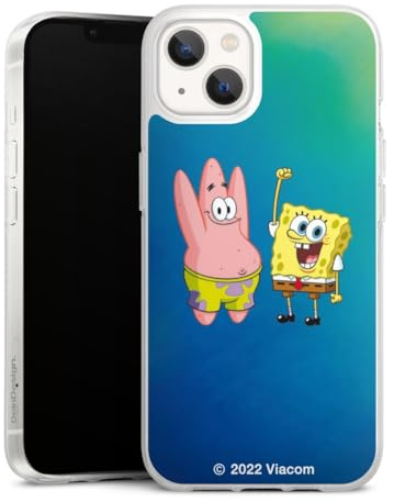 Silikon Hülle kompatibel mit Apple iPhone 13 Case transparent Handyhülle Offizielles Lizenzprodukt Patrick Star Spongebob Schwammkopf