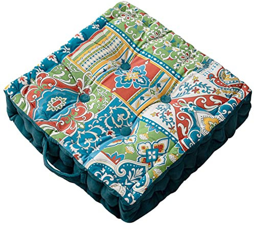 VERCART Kopfkissen Meditationskissen Bodenkissen Orthopädisches Kissen Bohemian Sofa Klein Tatami Futon Sofa Bedruckter Sitzkissen Boden Yoga Kissen Sitzkissen Kinder Erwachsene 40x40cm Türkis