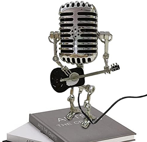 Steampunk Table Lamp | Standable Vintage Microphone Guitar Robot Table Lamp LED Bulbs | Vintage Light Home Decor for Bedroom, Bar, Restaurant, Hotel, Shop