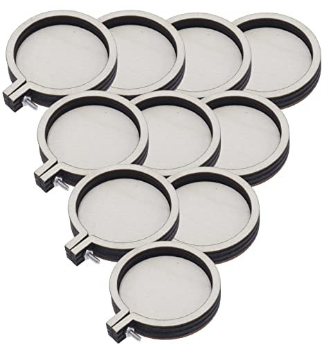 Joyangy Runde Mini-Stickrahmen aus Holz (10 Stück), 4,7 x 4 cm, für Kunsthandwerk, Schmuck, Schlüsselanhänger