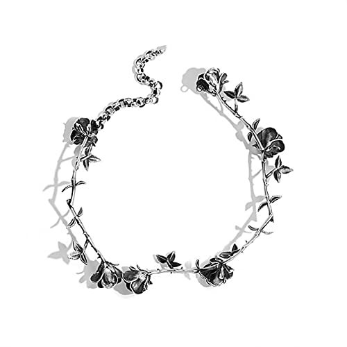 Halskette Vintage Schwarze Rose Blume weibliche Halskette Trendige Okzident Silber Pflanze Halsketten Schmuck Frauen Party Accessoires Festliche Geschenke