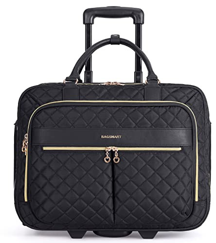 bagsmart Roller Sacoche pour ordinateur portable à roulettes pour femme - 17,3 - Avec roulettes - Pour le travail, les voyages, les affaires - Noir/blanc, Noir , 45.0 cm x 36.0 cm x 23.5 cm