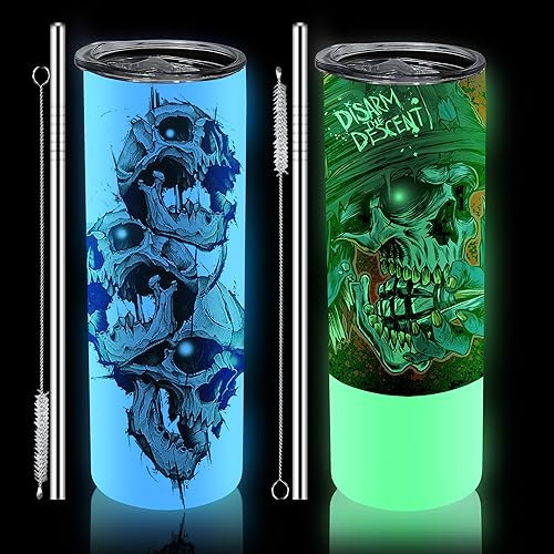 sweet grain Glow in the Dark Sublimation Tumblers(2 Pack) - Luminous Sublimation Tumblers 20 oz Skinny with Lid, Straw & Straw Brush, Insulated Sublimation Cups - 2 Colors