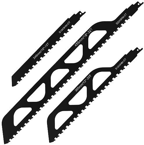 3Pcs Reciprocating Saw Blade Alloy Steel 2 TPI Teeth Tipped Cutting Recip Saw Blade Demolition Masonry Saw Blade Universal Brick Cutting Saw Blade for Porous Concrete Brick