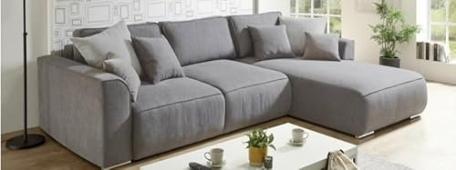 New Velour Fabric Corner Sofa Bed With Storage - 'Milo' - Sleeper Sofa With Free Assembly & Delivery. Left & Right Side (Right, Grey - Kronos 22)