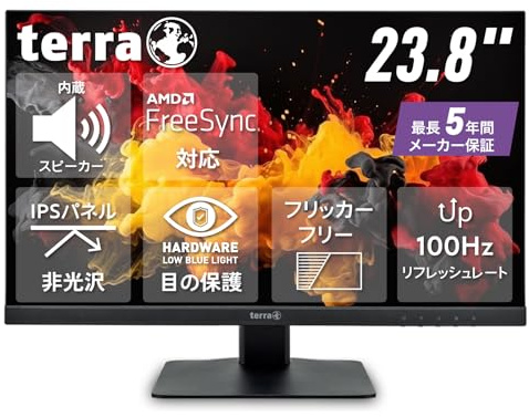 Terra LCD 2448W V3 schwarz HDMI DisplayPort USB-C GREENLINE Plus IPS rahmenloses Design DP 100Hz 1920 x 1080 Pixel Full-HD Auflösung VESA-Halterung 100 x 100