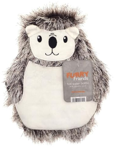 Hot Water Bottles with Cover 1Litre Natural Rubber Bottle - Soft Fleece Faux Fur Back Heat Bag Cute Novelty - Neck Shoulder Pain Relief (Hedgehog)