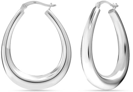 LeCalla 925 Sterling Silber klobig verjüngt Hoop Ohrringe Schmuck Lightweight Click-Top Medium Oval Puffed Shrimp Hoop Ohrringe für Frauen - 35mm