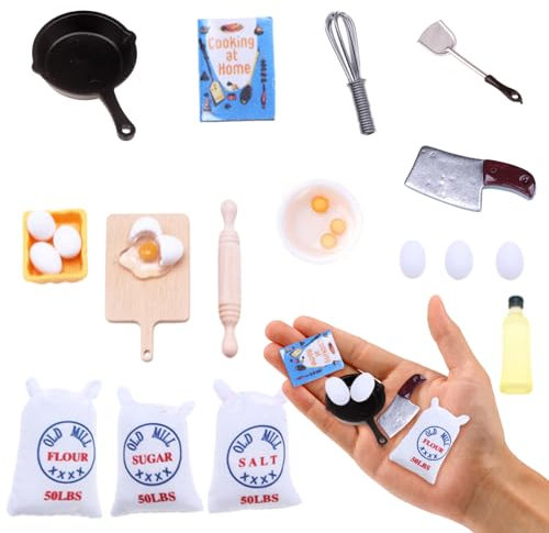 20 Pezzi Accessori Casa Bambole Set in Miniatura, Cucina Accessorio in Miniatura per la Casa Delle Bambole, Miniatura Dollhouse Accessori per Bambini e Bambina di 3+ Anni