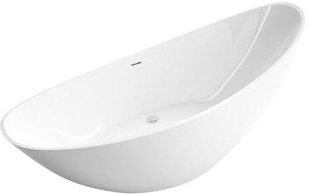 BERNSTEIN - Baignoire îlot ovale Blanc mat Acrylique + Bonde et trop plein, 285L - 184x79x77cm (lxLxH) - VICE 2.0