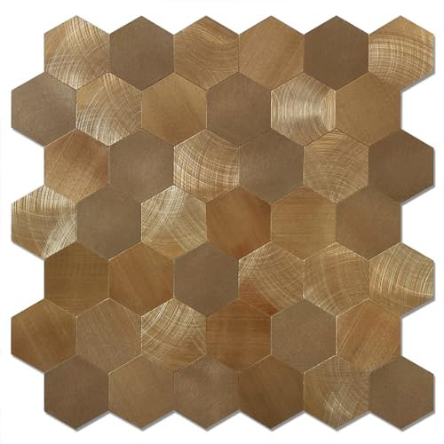 WoStick Carreaux muraux autocollants avancés en métal, 4 mm d'épaisseur, carreaux muraux autocollants avancés avec métal brossé, 10 feuilles/paquet