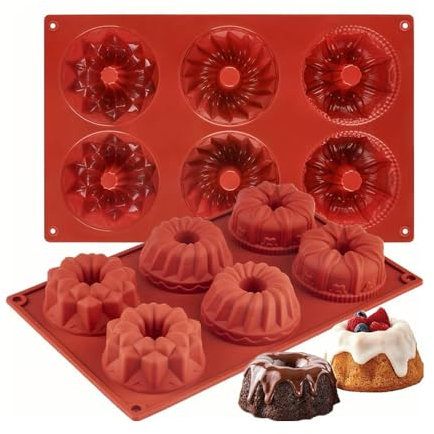 trabag 2 Stück Mini Gugelhupfform Silikon, 6 Cavity Gugelhupfform Silikon, Gugelhupfform Klein Mit Antihaftbeschichtung, Mini Gugelhupfform Silikon für Kuchen, Kekse, Bagels, Muffins
