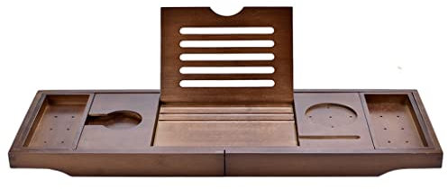 asdchZen Tablett-Badewannenregal, Teleskopisch, rutschfest, Al-Badewanne, Handyhalter, Brett, Braun, Badewannenregal