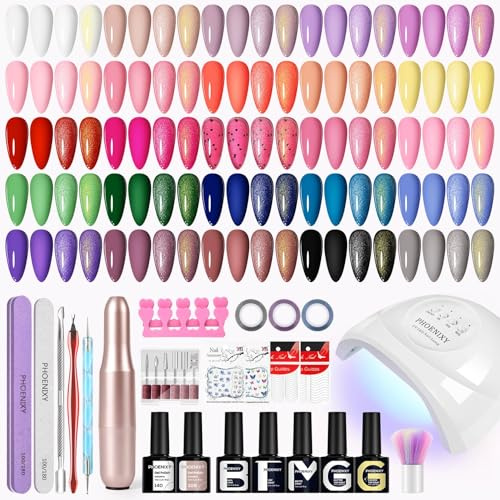 Phoenixy Kit Ongle Gel U V Complet 25 Couleur avec Ponceuse pour Ongles Lampe UV Kit Vernis Semi Permanent Base et Top Coat Outils de Manucure Adapté aux Débutants