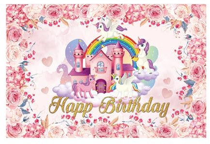 1 Pieza Pancartas para Decoracion Cumpleaños Feliz Cumpleaños Decoracion Pancartas Fondo de Cumpleaños Unicornio Rosa Grande Fondo para Decoración de Cumpleaños para Mujeres y Niñas