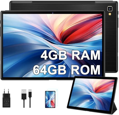 YESTEL Tablet 10 Pollici con 4GB RAM 64GB ROM (Espandibile fino a 1 TB), 5G WIFI, Octa-Core, HD Tablet Android con 5MP+8MP Fotocamera, Bluetooth, Nero