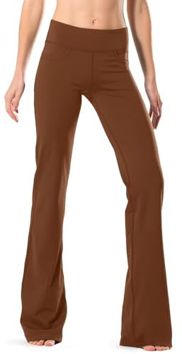 SAFORT Regular/Tall Bootcut Yoga Hose mit 71cm/76cm/81cm/86cm Schrittlänge, 4 Hosentaschen,Lange Bootleg-Hose - Dunkelbraun - L