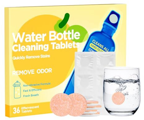 36 Pièces Tablettes de Nettoyage pour Bouteilles,Pastilles de Nettoyage Facile et Pratique, pour Tasses à Café/Eau/Boissons, pour Bouteilles en Plastique/Céramique/Verre/Acier Inoxydable
