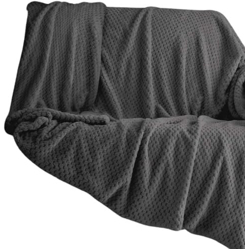 Dolce Vari Premium Waffle Whisper Fleece Throw Blankets Honeycomb Super Soft Warm Cozy Over Sofa Bed Throw Blanket (Charcoal, Single)