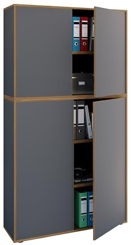 VCM Holz Büroschrank Ordner Aktenschrank Büromöbel Schrank Salia 5-Fach Breite 100 cm Drehtüren