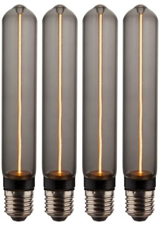 LUXULA 4x LED Filament Leuchtmittel TUBE LINE Smoke - Röhre T30 E27 2W 65lm 1800K Warmweiß dimmbar - Vintage Design Ambiente Deko Glühbirne Lampe