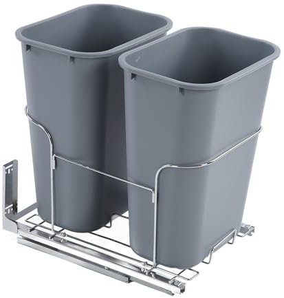 Eacam Dual Compartment Trash Can Pull Out, 35L Kitchen Waste Container, Resistant, Slow Closing Technology with Slide Rail, Easy Installation, for Home and Commercial Use
