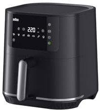 Braun MultiFry 5 HF5030IBK, Freidora de Aire, Capacidad 6L, Control Digital Temperatura 80-200°, Tecnología RealAir, 8 Configuraciones Predeterminadas, Táctil, Cesta Lavable Lavavajillas, 1700W, Negro