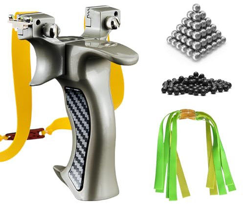 GOMETY Zwille Steinschleuder Profi für Jagd Slingshot – Clip-Anbindungstechnik Schleuder aus Edelstahl Holz Griff Katapult Set mit Gummibänder Tonkugeln, für Erwachsene, Jagd und Outdoor-Aktivitäten