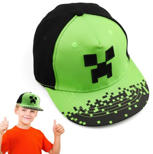Cartoon Design Baseballmütze,Verstellbare Baseballmütze Sonnenmütze,Miner Outdoor Sports Casual Baseballmütze,Creeper Baseball Cap Kinder,Schwarz Und Pixelig Grün Grid Sonnenhut Basecap Kappe (H+L)