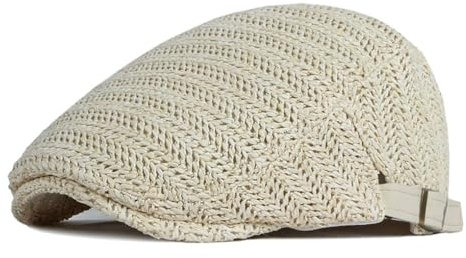 YAMEE Chapeau Béret Homme Été en Paille Tressée,Chapeau de Plage Homme Béret Respirant Protection UV,Casquette Plate Réglable,Casquette Newsboy Homme Vintage pour Randonnée,Ville