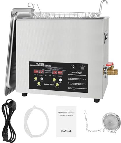 Digital Ultrasonic Cleaner Machine 6L 180W Professional Stainless Steel Ultrasonic Cleaner with 1-30 Minute Timer 0-80°C Heater 300W Power for Jewellery Metal Parts Glasses Makeup Sponge