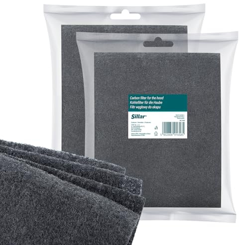 Sillar Aktivkohlefilter Dunstabzugshaube | 2er Pack | Kohlefilter für Dunstabzug Filter Abzugshaube | Aktivkohle Filtermatte zuschneidbar 57x47 cm