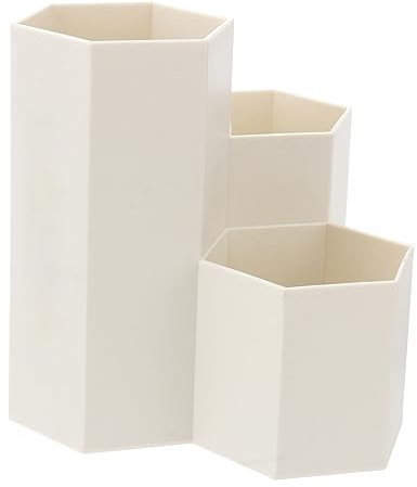 Angoily Boîte De Rangement De Bureau Porte-Stylos Conteneur Hexagonal Pour Stylos Pot À Crayons Organisateur De Crayons Beige